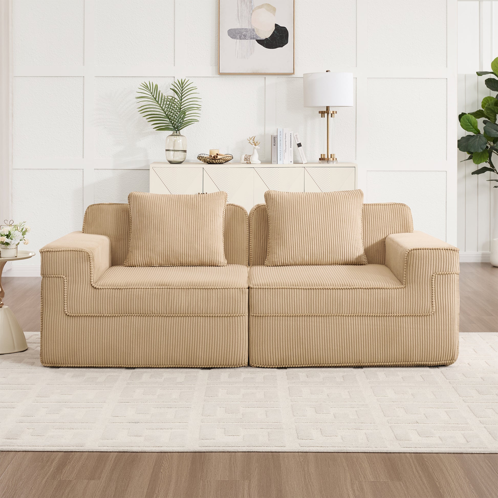 Camel Corduroy 2 Seat Loveseat Sofa - Cloud Sectional