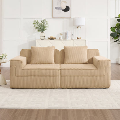 Camel Corduroy 2 Seat Loveseat Sofa - Cloud Sectional