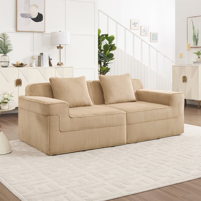 Camel Corduroy 2 Seat Loveseat Sofa - Cloud Sectional