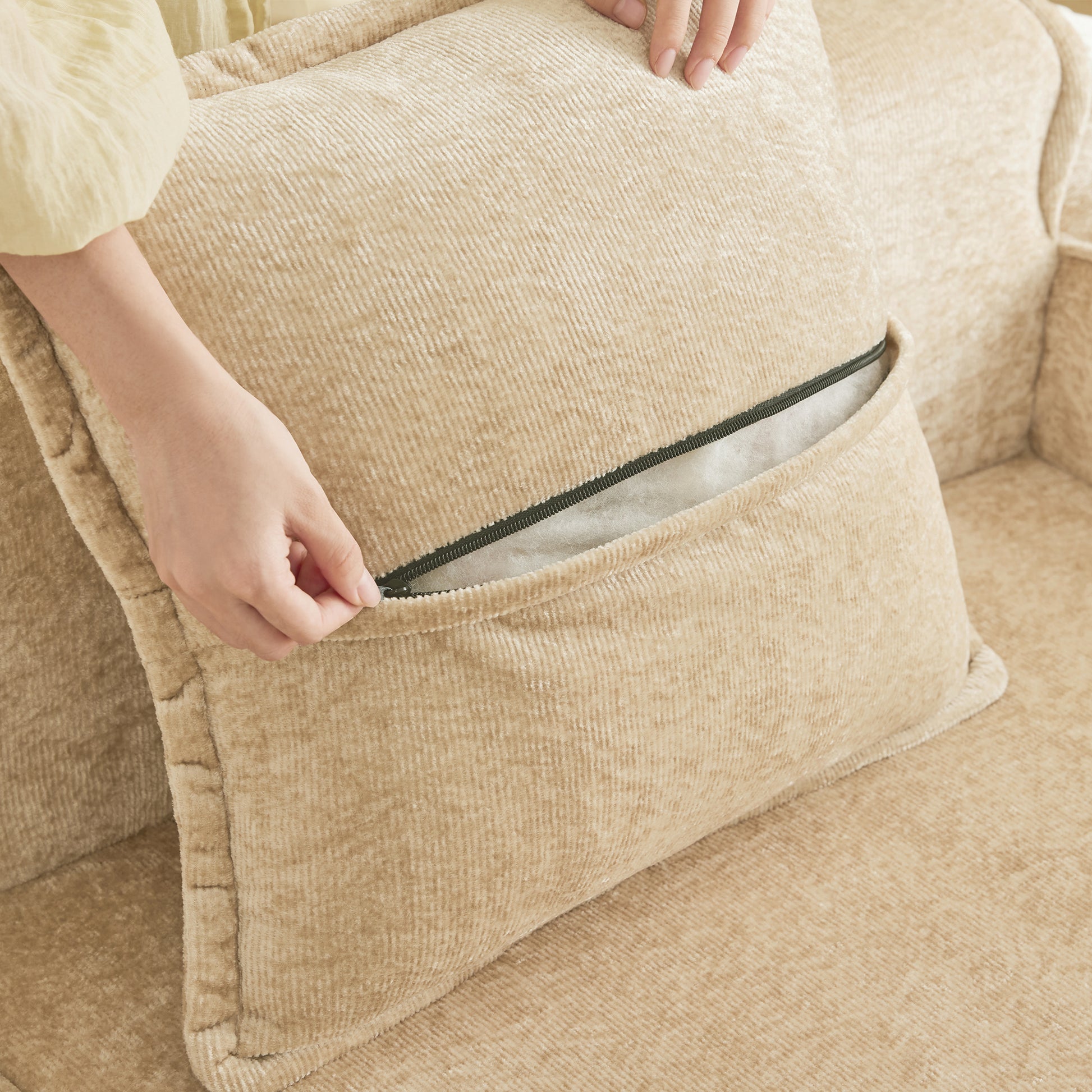 Light Camel Velvet Sofa - 1 Seat Armless Modular Sectional