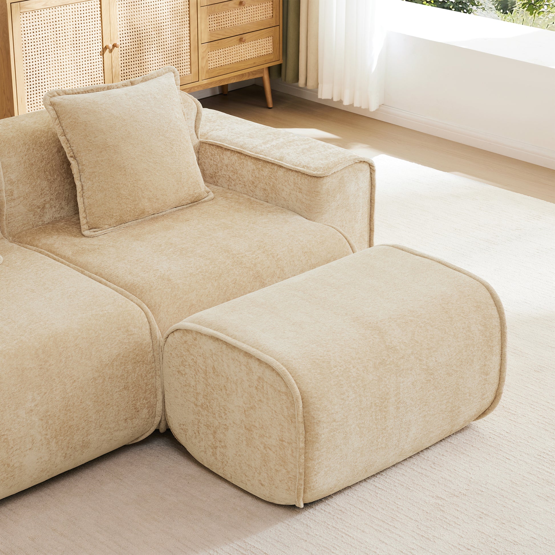 Light Camel Velvet Sofa - 1 Seat Armless Modular Sectional