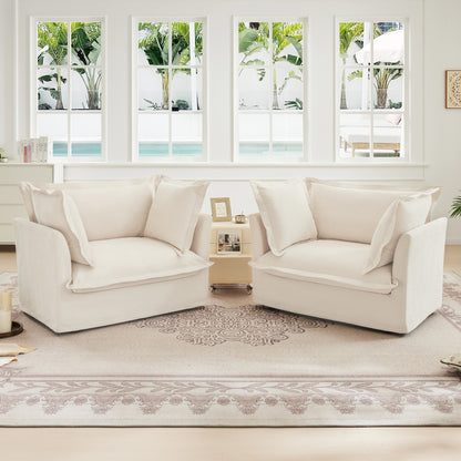 Cream Chenille 2 Seat Sofa - Modern Accent Chair Set