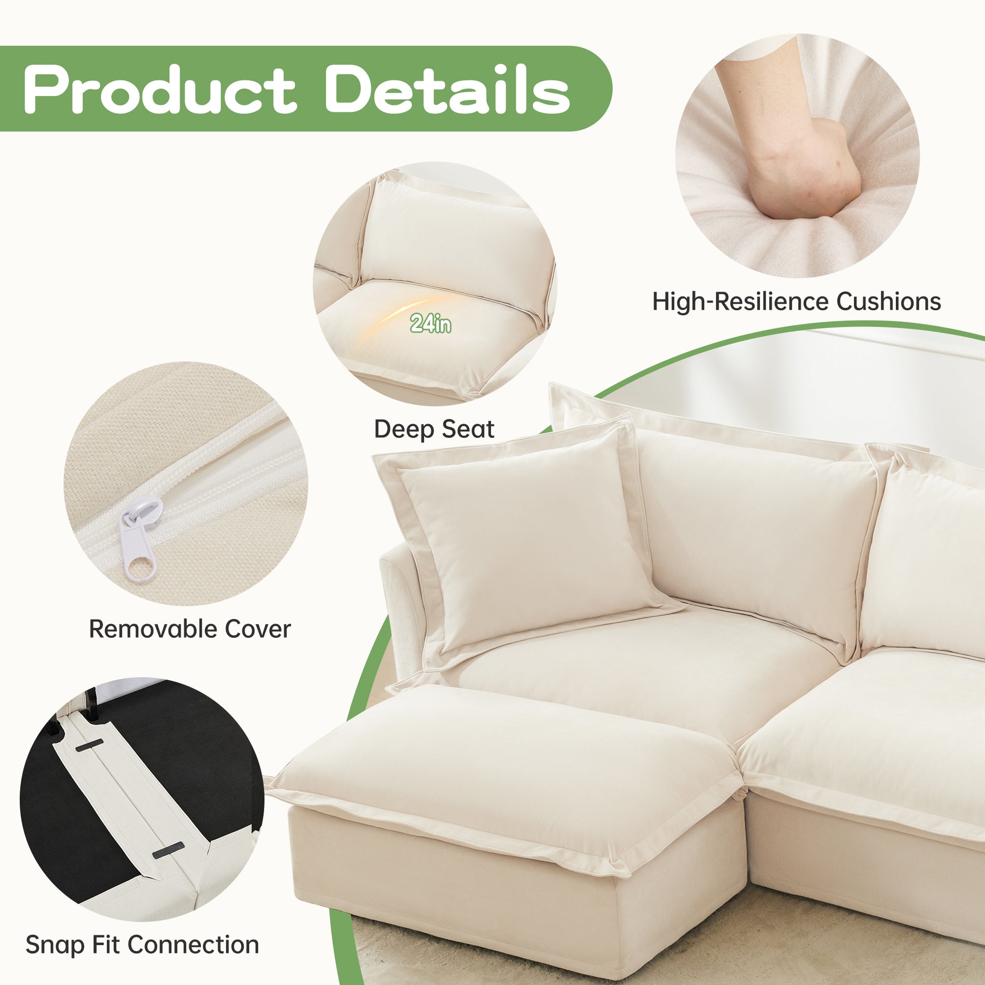 Cream Chenille 2 Seat Sofa - Modern Accent Chair Set