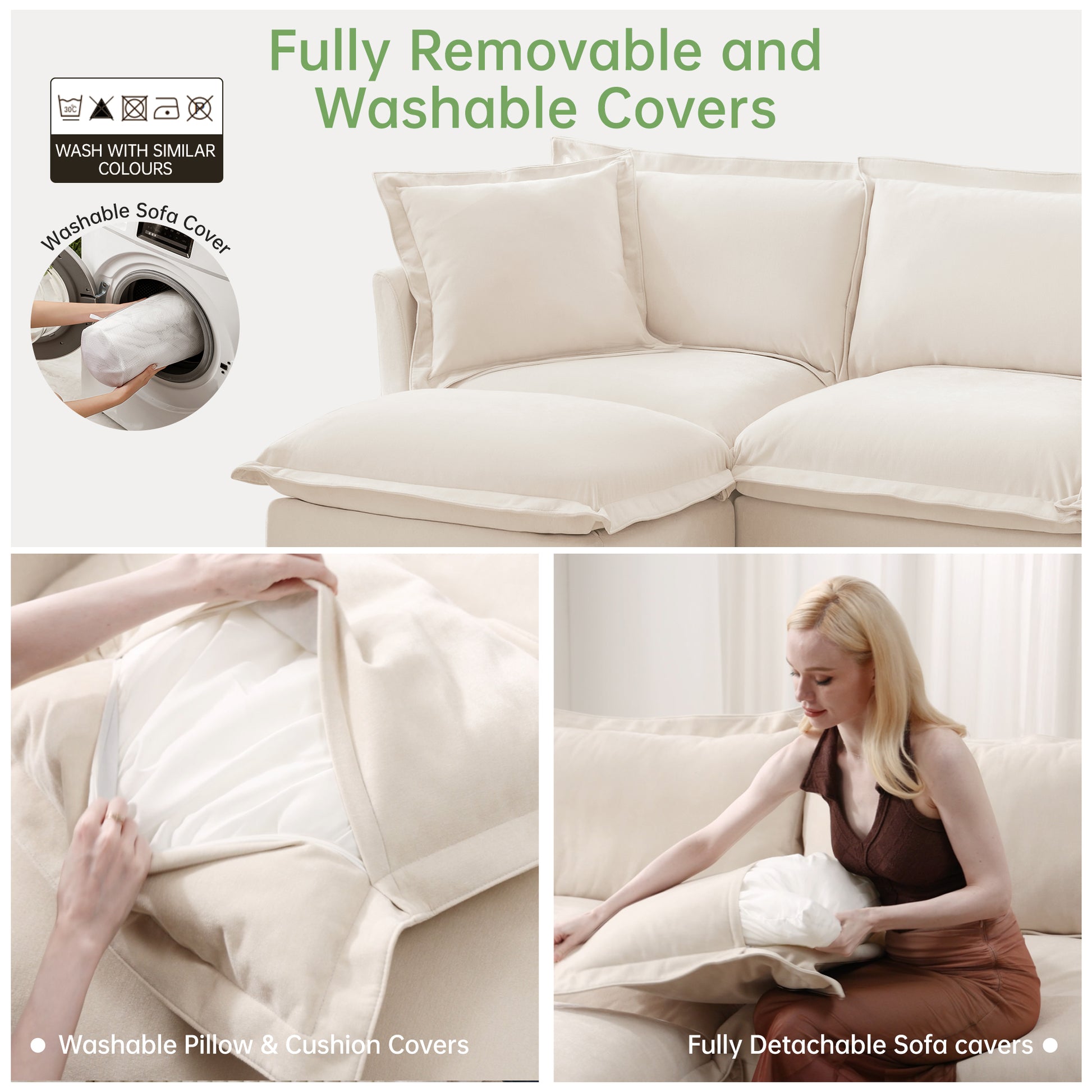 Cream Chenille 2 Seat Sofa - Modern Accent Chair Set