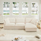 L-Shaped Slipcovered Sectional Sofa Couch, Comfy Chenille Deep Seat Cloud Couch with Convertible Ottoman & 2 Big Pillows, Modern Oversized 3 Seater Slipcovered Sofa Set for Living Room Office, Cream