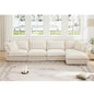 Slipcovered L Shape Sectional Long Sofa Couch, 4 Seater Sofa with Suppleness Armrests, Chenille Deep Seat Sofa with 2 Big Pillows, Comfy Couch for Living Room, Apartment, Chenille Fabric, Cream