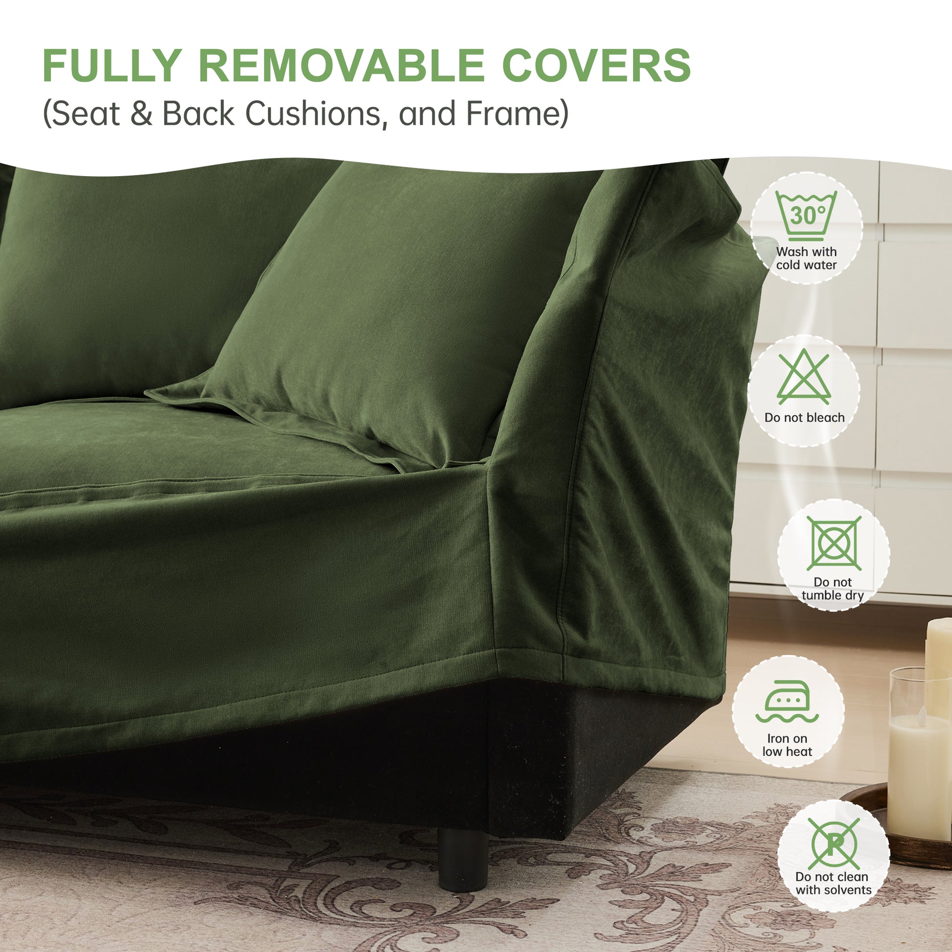 Green Chenille Armchair with Ottoman - Comfortable Living Room Seating