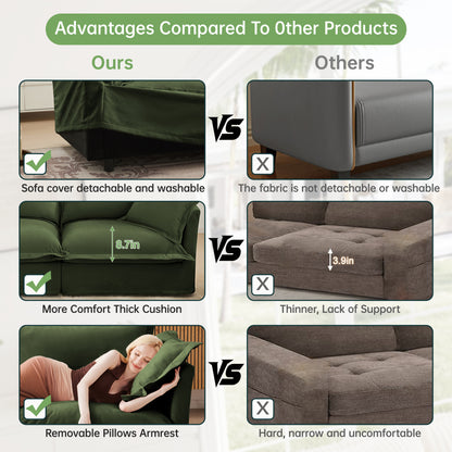 Green Chenille Armchair with Ottoman - Comfortable Living Room Seating