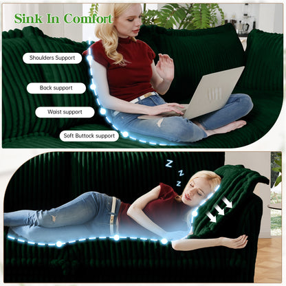 Luxurious Corduroy Sofa - 2 Seat Green Comfort