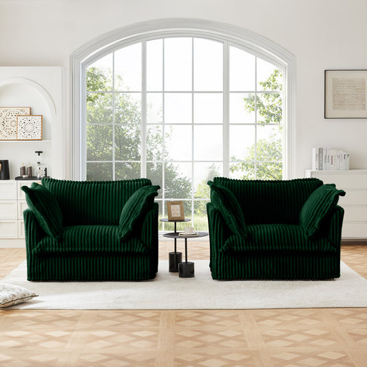 Set of 2 Slipcovered Armchairs,Deep Seat Accent Chair Set for Living Room, Reading Room, Bedroom and Working Spaces,Armchair Sets with Large Soft Pillows,Green Corduroy Fabric