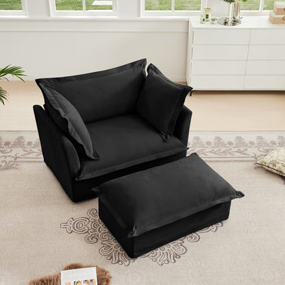 Black Chenille Armchair with Deep Seat & Pillows - Comfortable Accent Chair