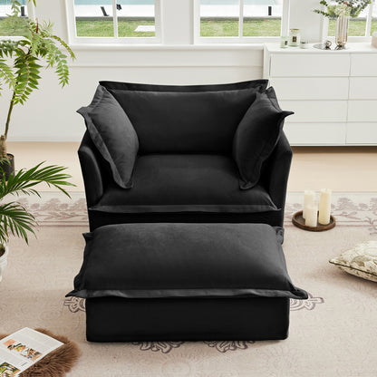 Black Chenille Armchair with Deep Seat & Pillows - Comfortable Accent Chair