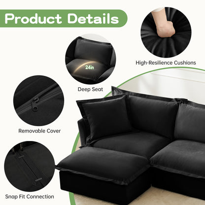 Black Chenille Armchair with Deep Seat & Pillows - Comfortable Accent Chair