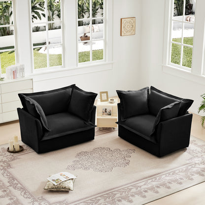 Black Chenille 2 Seat Sofa Set with High Back Pillows for Living Rooms