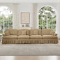Elegant Mid Century Large 4 Seater Sofa Couch with Flared Arms and Removable Ruffles Pleats Skirts and Spindle Legs, Comfy Chenille Four-Seat Sofa for Living Room, Light Coffee