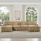 Classic U Shape 4 Seater Modular Sectional Sofa Couch with Flared Arms and Removable Ruffles Pleats Skirts and Spindle Legs, Chenille Deep Seat Cloud Sofa with Movable Ottomans, Light Coffee