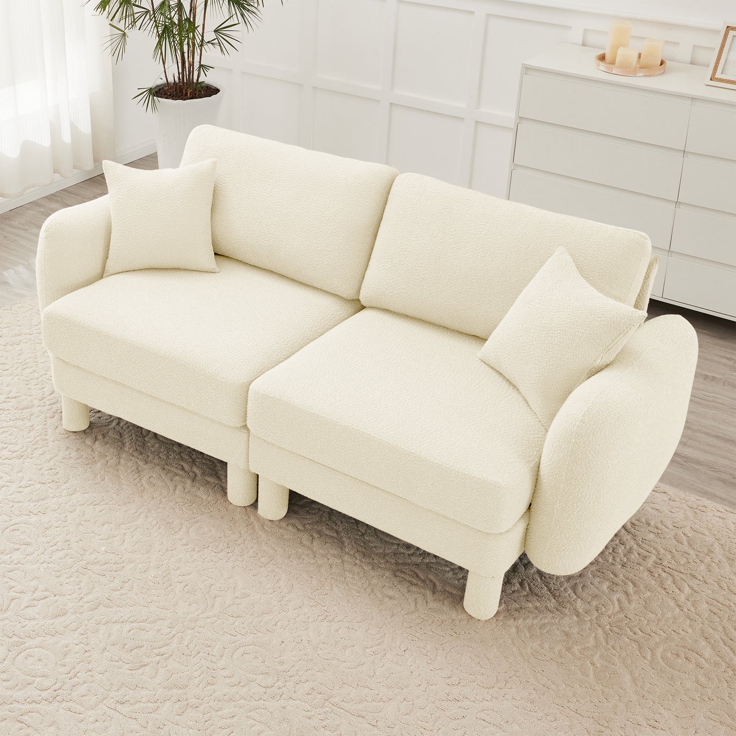 Beige Polyester 2 Seat Loveseat Sofa Couch for Living Room