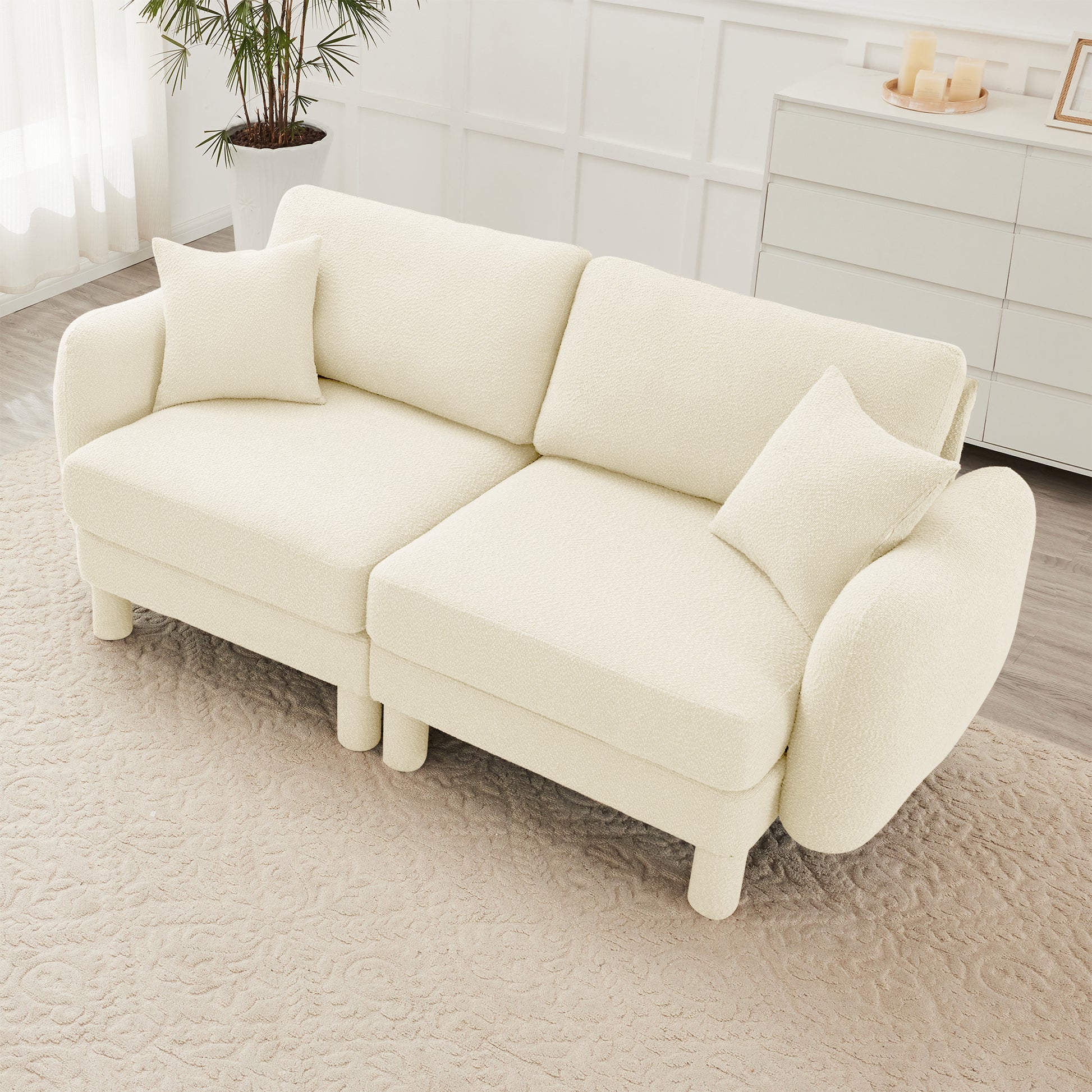 Beige Polyester 2 Seat Loveseat Sofa Couch for Living Room