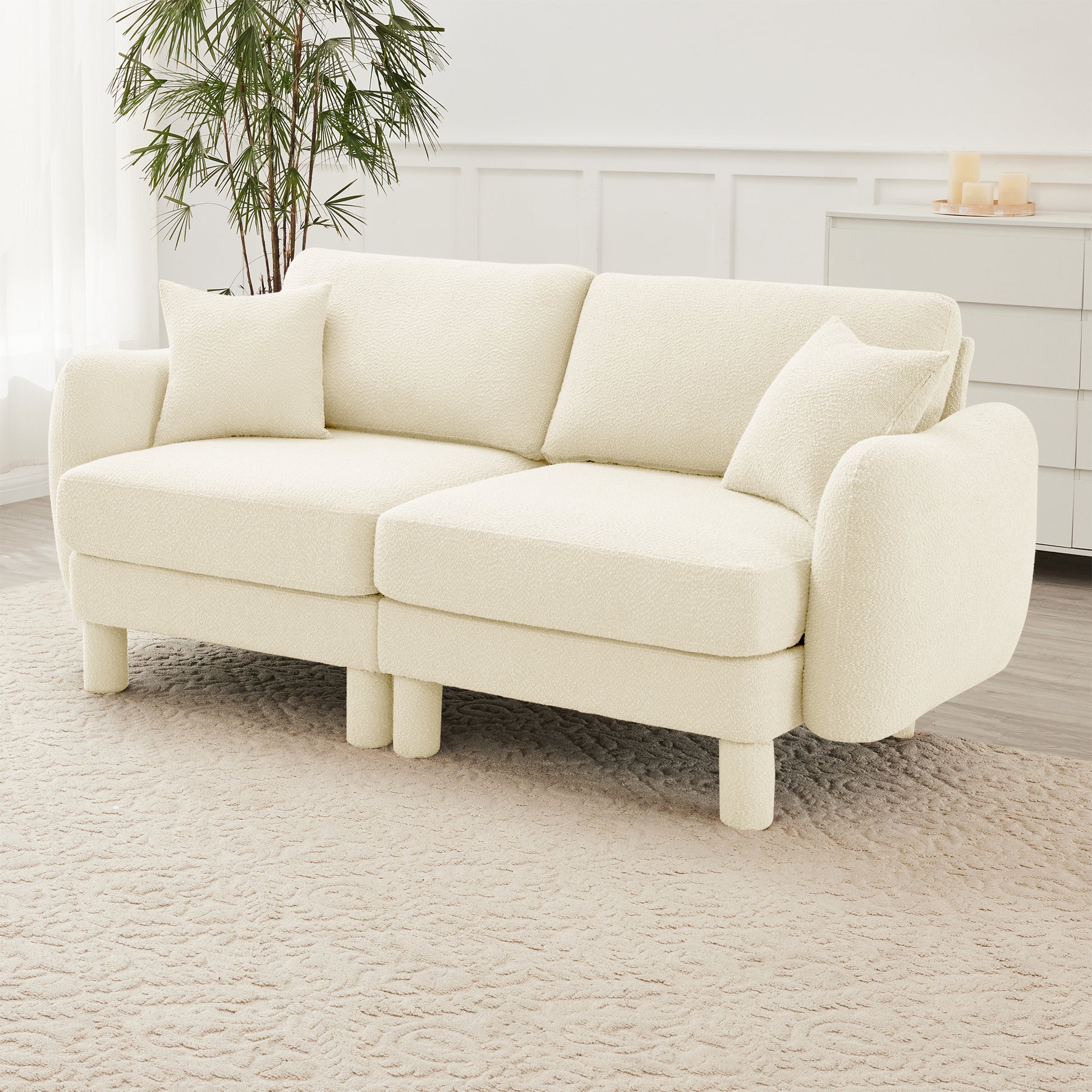 Beige Polyester 2 Seat Loveseat Sofa Couch for Living Room