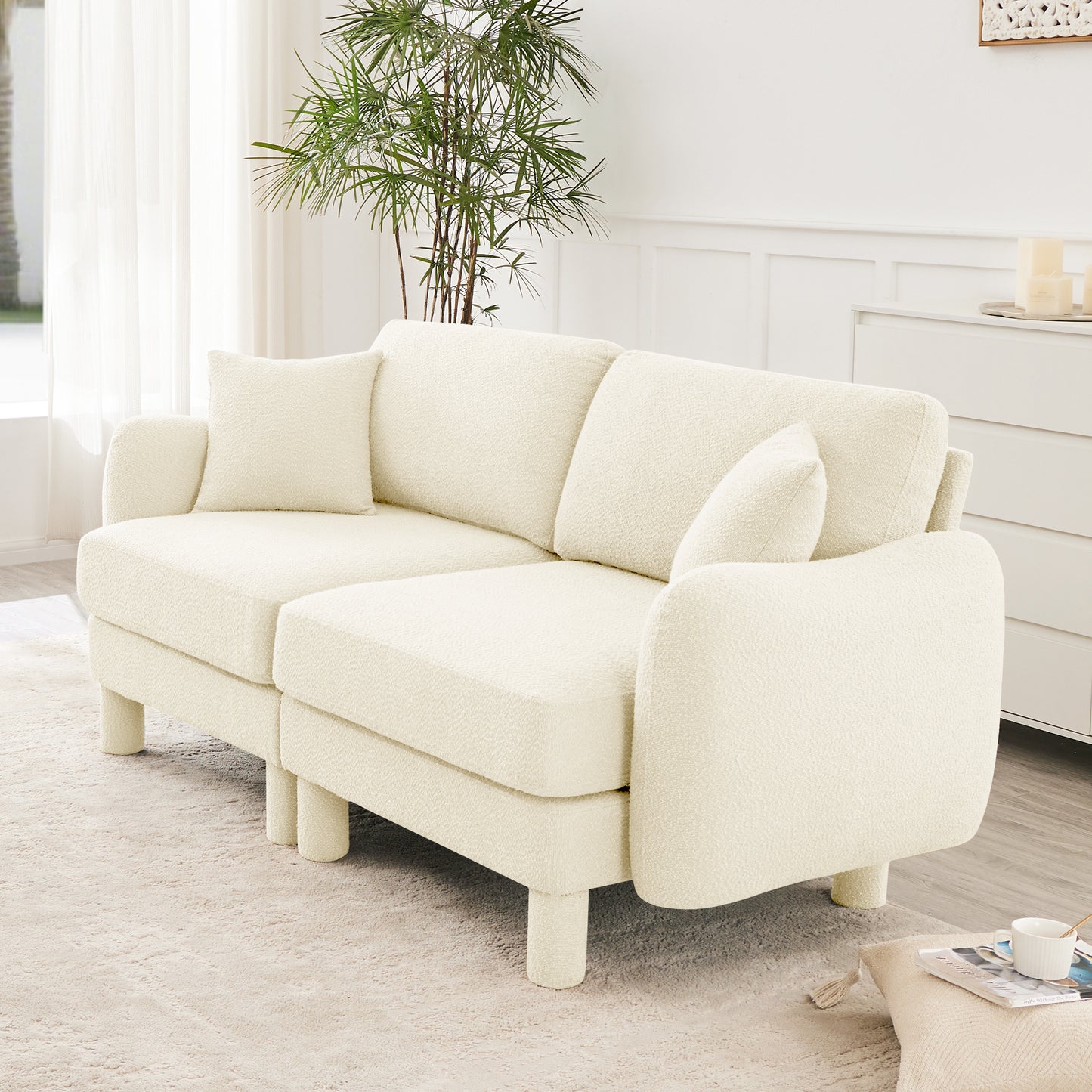 Beige Polyester 2 Seat Loveseat Sofa Couch for Living Room