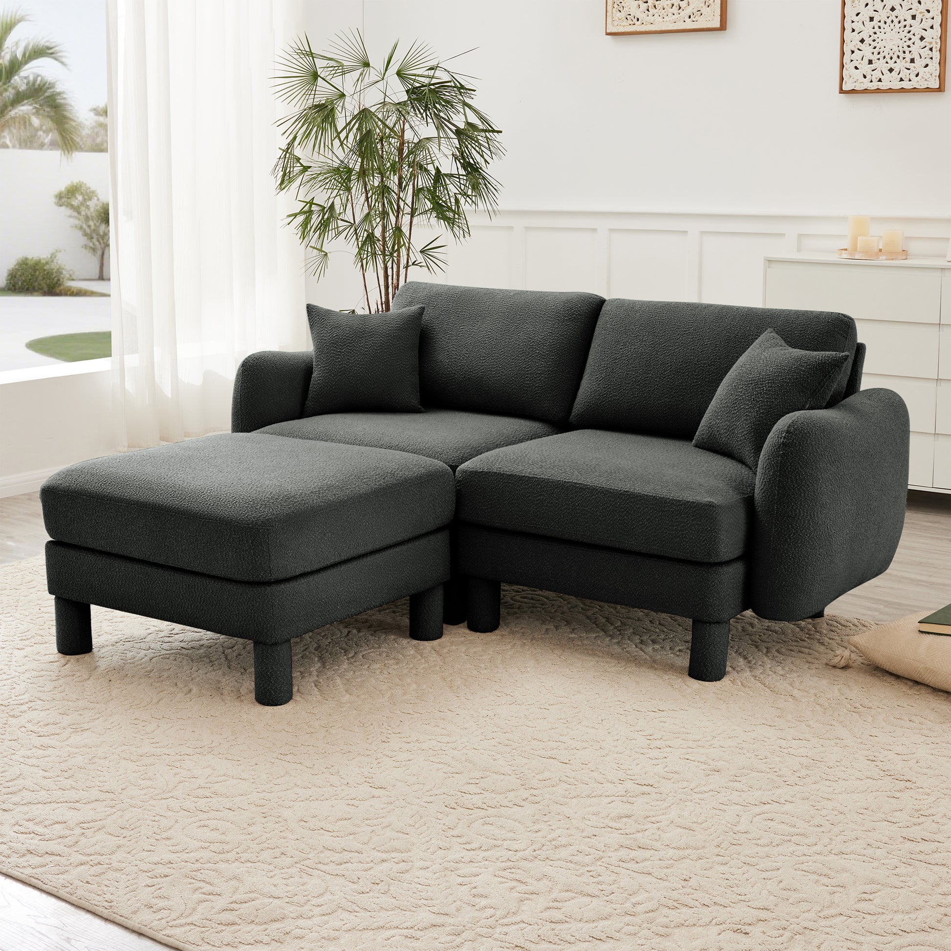 Dark Gray Polyester 2-Seat Boucle Sofa Couch