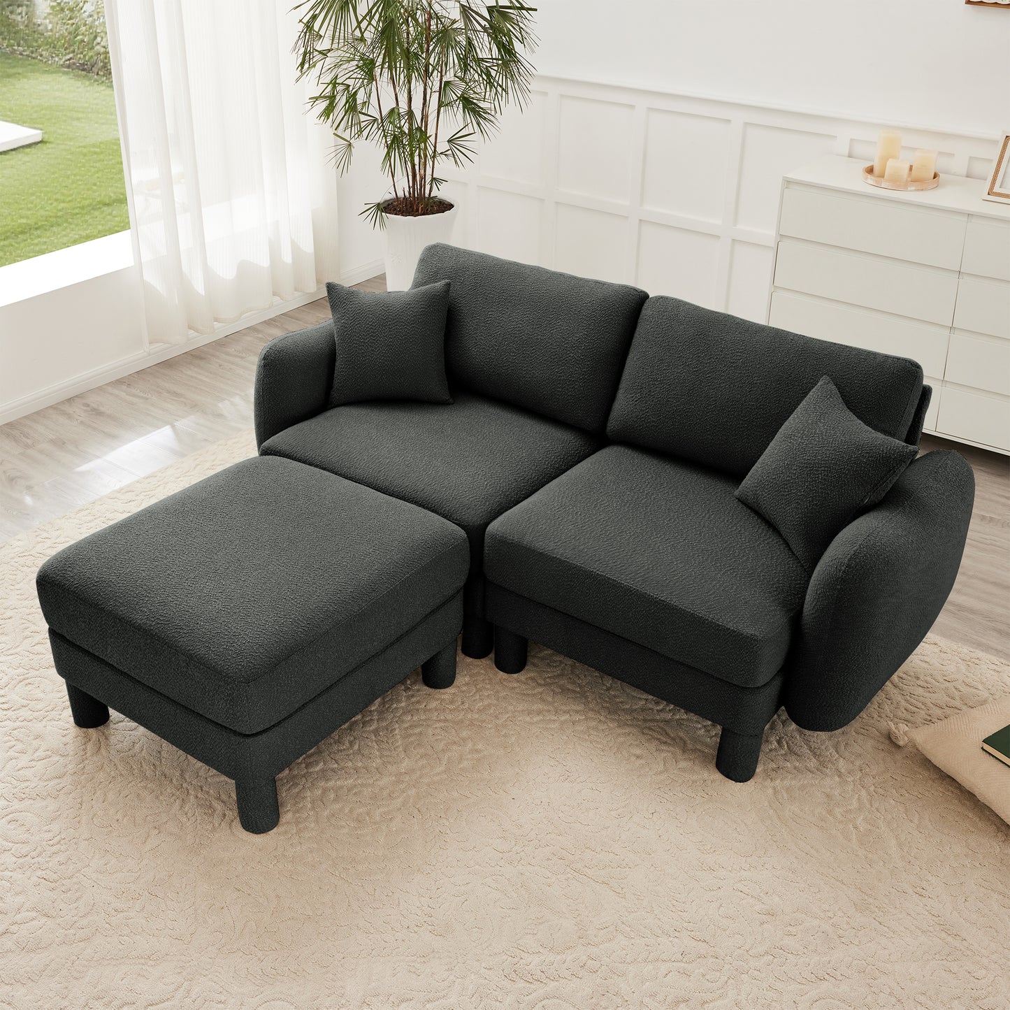Dark Gray Polyester 2-Seat Boucle Sofa Couch