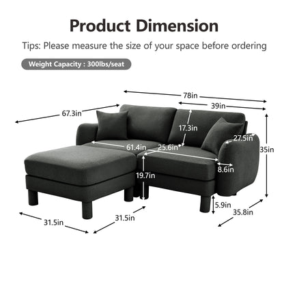 Dark Gray Polyester 2-Seat Boucle Sofa Couch