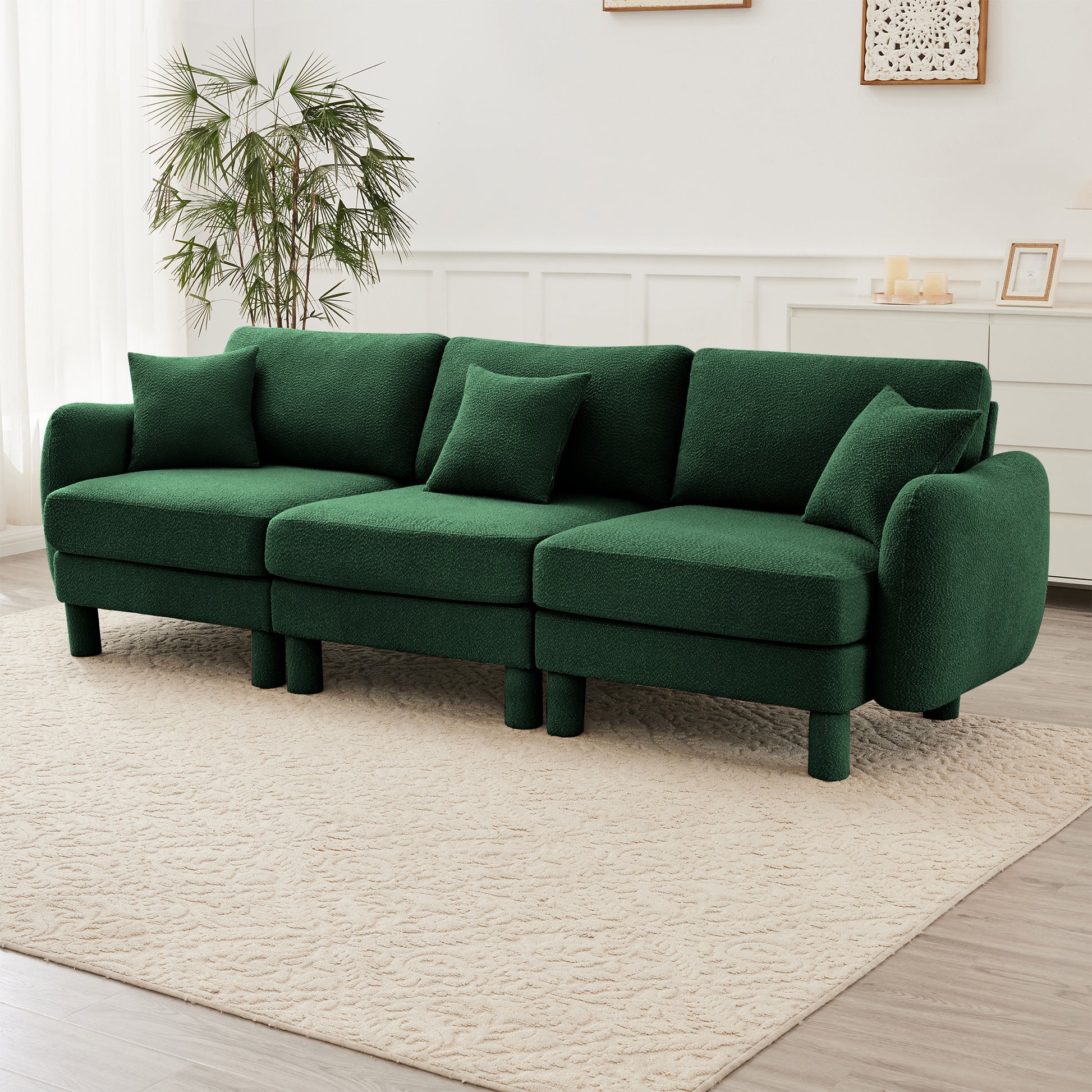 3 Seat Green Polyester Boucle Sofa Couch for Living Room