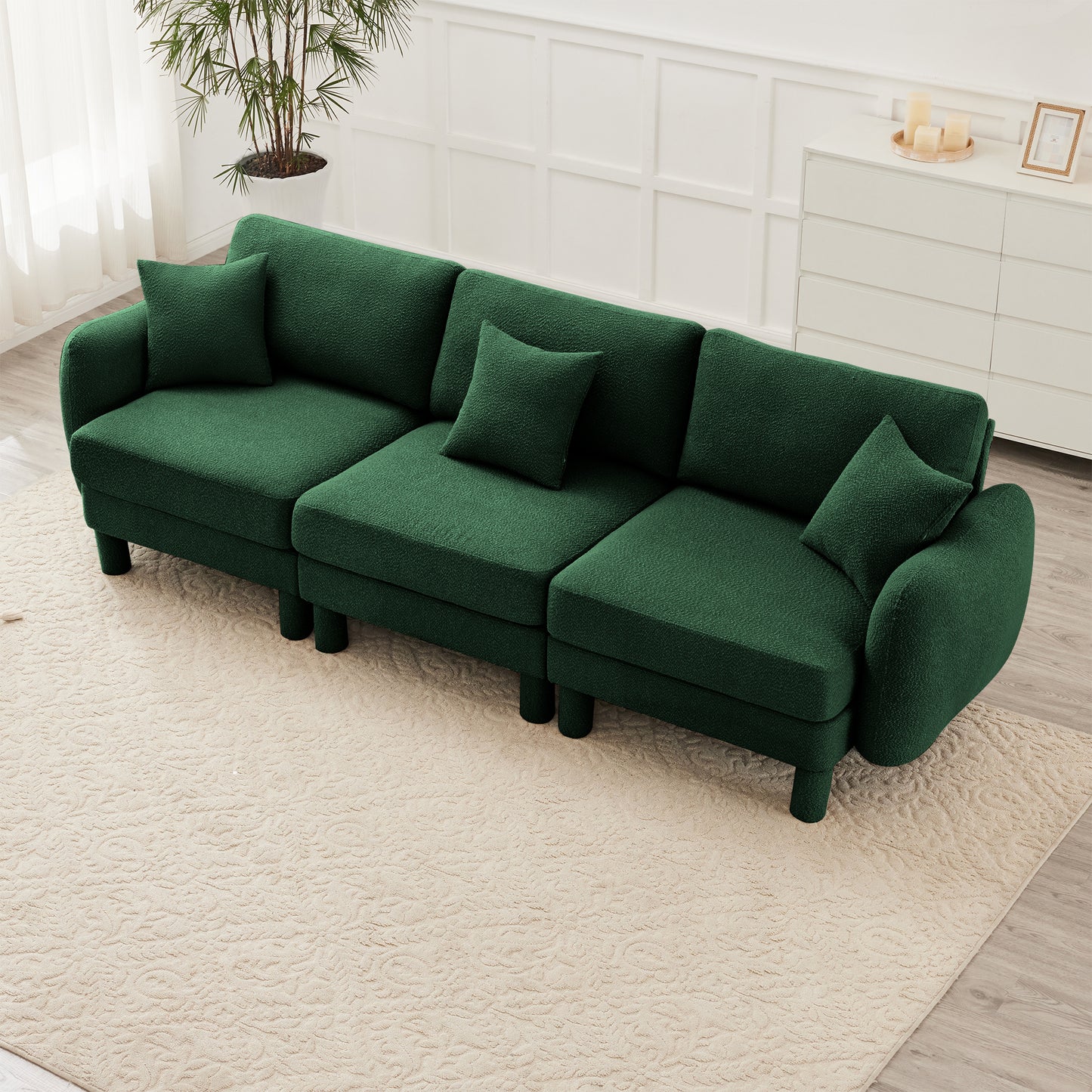 3 Seat Green Polyester Boucle Sofa Couch for Living Room