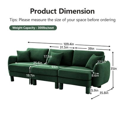 3 Seat Green Polyester Boucle Sofa Couch for Living Room