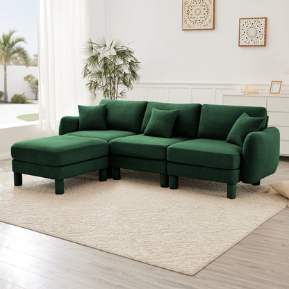 Green Boucle Sofa - 3-Seater L Shape Sectional Couch