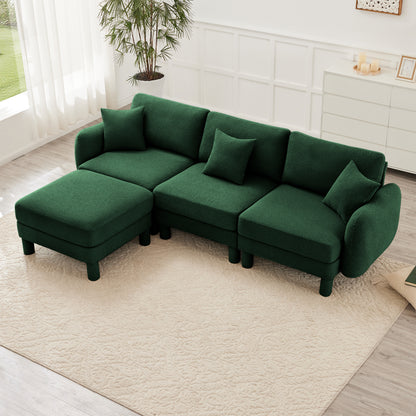 Green Boucle Sofa - 3-Seater L Shape Sectional Couch