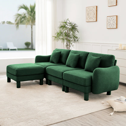 Green Boucle Sofa - 3-Seater L Shape Sectional Couch