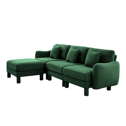 Green Boucle Sofa - 3-Seater L Shape Sectional Couch