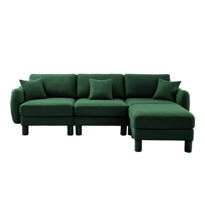 Green Boucle Sofa - 3-Seater L Shape Sectional Couch