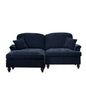 Elegant Mid Century Large Two Seater Modular L Shaped Sofa Couch with Flared Arms and Removable Ruffles Pleats Skirts and Spindle Legs, Comfy Chenille Loveseat Sofa with Movable Ottoman,Blue