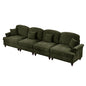 Elegant Mid Century Large 4 Seater Sofa Couch with Flared Arms and Removable Ruffles Pleats Skirts and Spindle Legs, Comfy Chenille Four-Seat Sofa for Living Room, Green