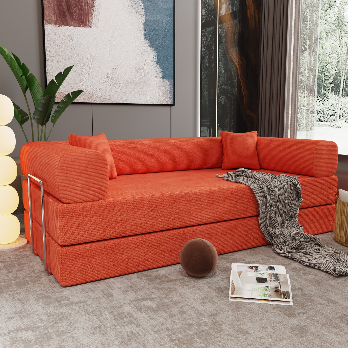 Double sofa, sofa bed, multifunctional compression sofa, wide body sofa, pure sponge sofa, fine striped velvet fabric sofa