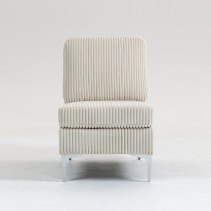 Modular Sectional Sofa Armless Seat Module, Corduroy Sectional Couch, Single Couch Modular Armless Accent Chair with Back Cushion,  Beige
