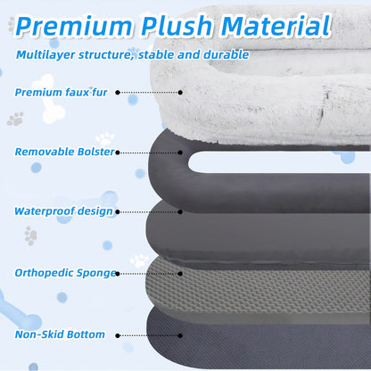 Orthopedic Dog Bed for People Dozing Off, Washable Faux Fur, Gray