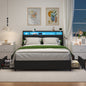 Full Size Bed Frame with Ergonomic Headboard, Full Platform Bed Frame with Outlets & Charger & LED Light, Full Bed Frame with Storage Shelf, Bed Frame Full Size, Noise-Free, No Box Spring Needed