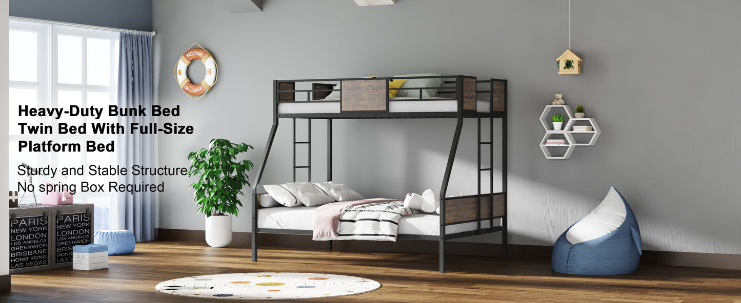 Twin Over Full Bunk Bed Frame - Brown Metal for Bedroom