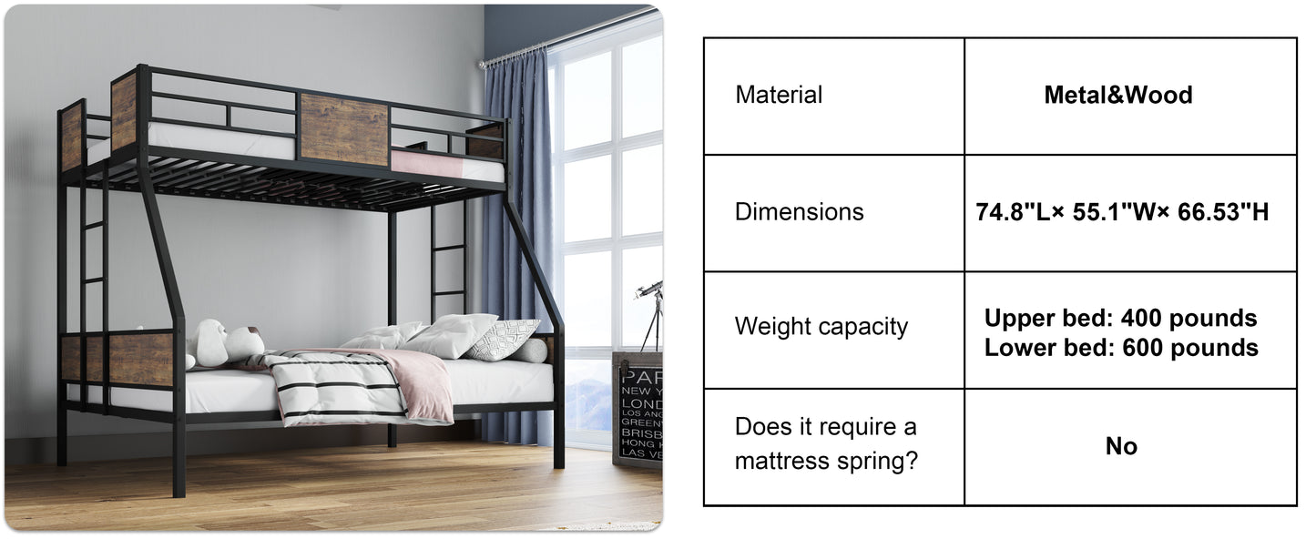 Twin Over Full Bunk Bed Frame - Brown Metal for Bedroom