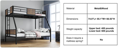 Twin Over Full Bunk Bed Frame - Brown Metal for Bedroom