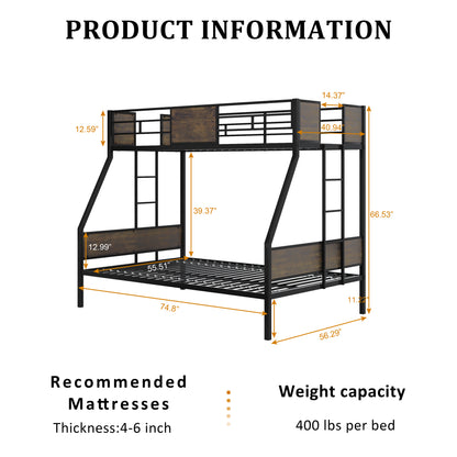Twin Over Full Bunk Bed Frame - Brown Metal for Bedroom