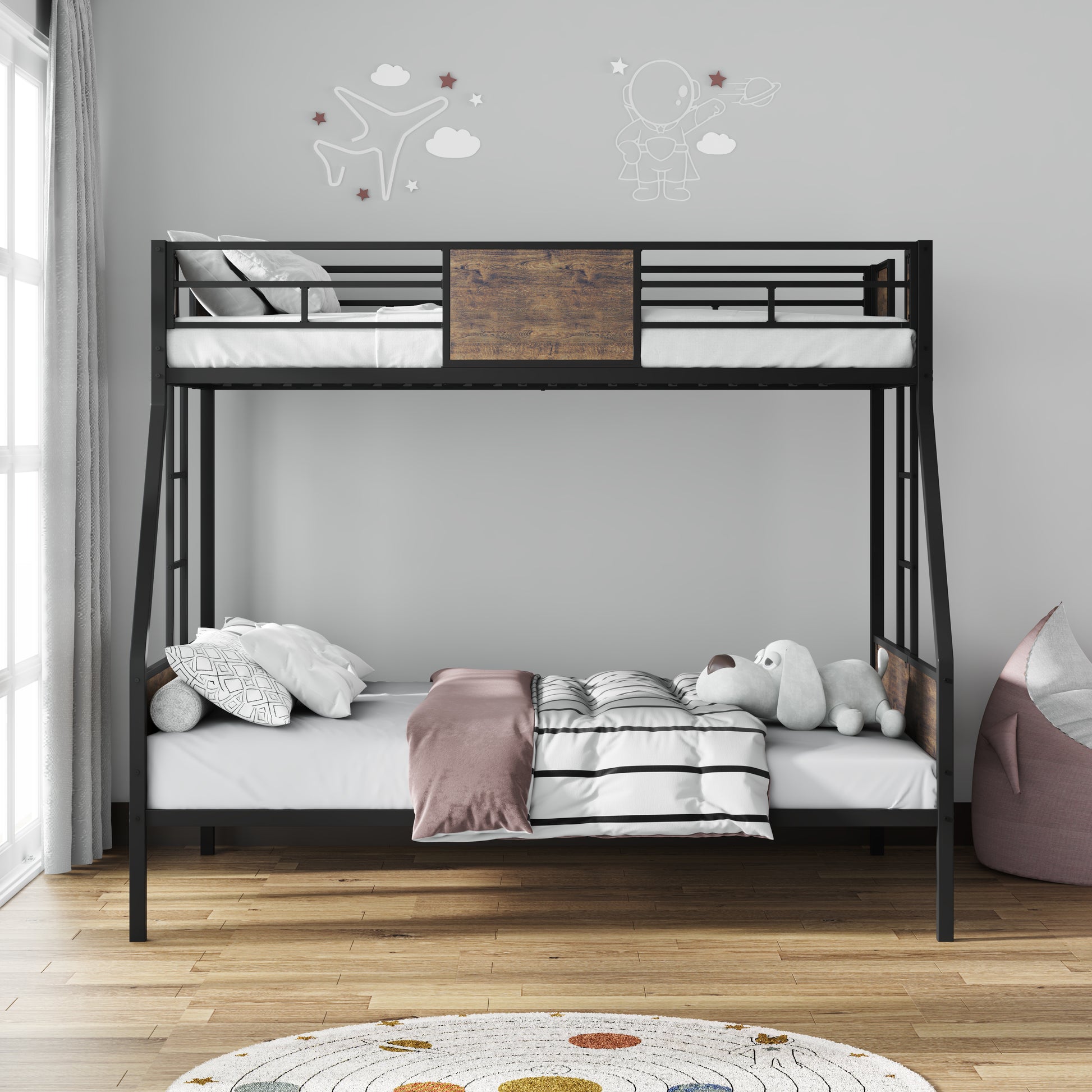 Twin Over Full Bunk Bed Frame - Brown Metal for Bedroom
