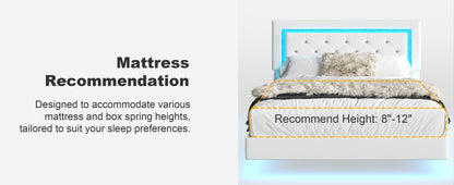 Full Size Bed Frame Beige Upholstered Headboard with LED Lights