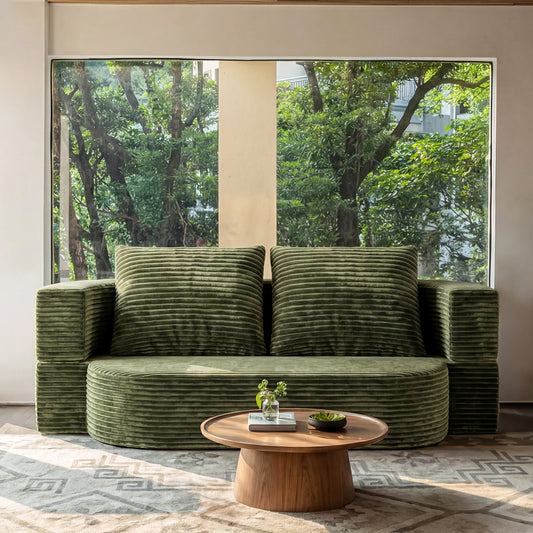 78.7" Full Size Floor Sofa, Folding Queen Sleeper Couch, Futon Loveseat Sofa, Plush Corduroy Foam-Filled Sleeper Couch Bed, Fold Mattress Bed for Living Room, Guest Use, Office, Apartment,green