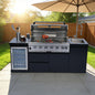 82-Inch 6-Burner 85000 BTU Deluxe Stainless Steel Gas Outdoor Kitchen Bar Barbecue Island Grill  + Wine Cooler Compact Refrigerator + Rotisserie + Stainless Steel Countert + Storage Cabinets & Drawers