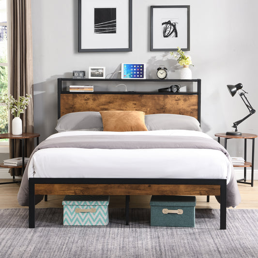 Queen Size Metal Platform Bed Frame - Black, No Box Spring Needed